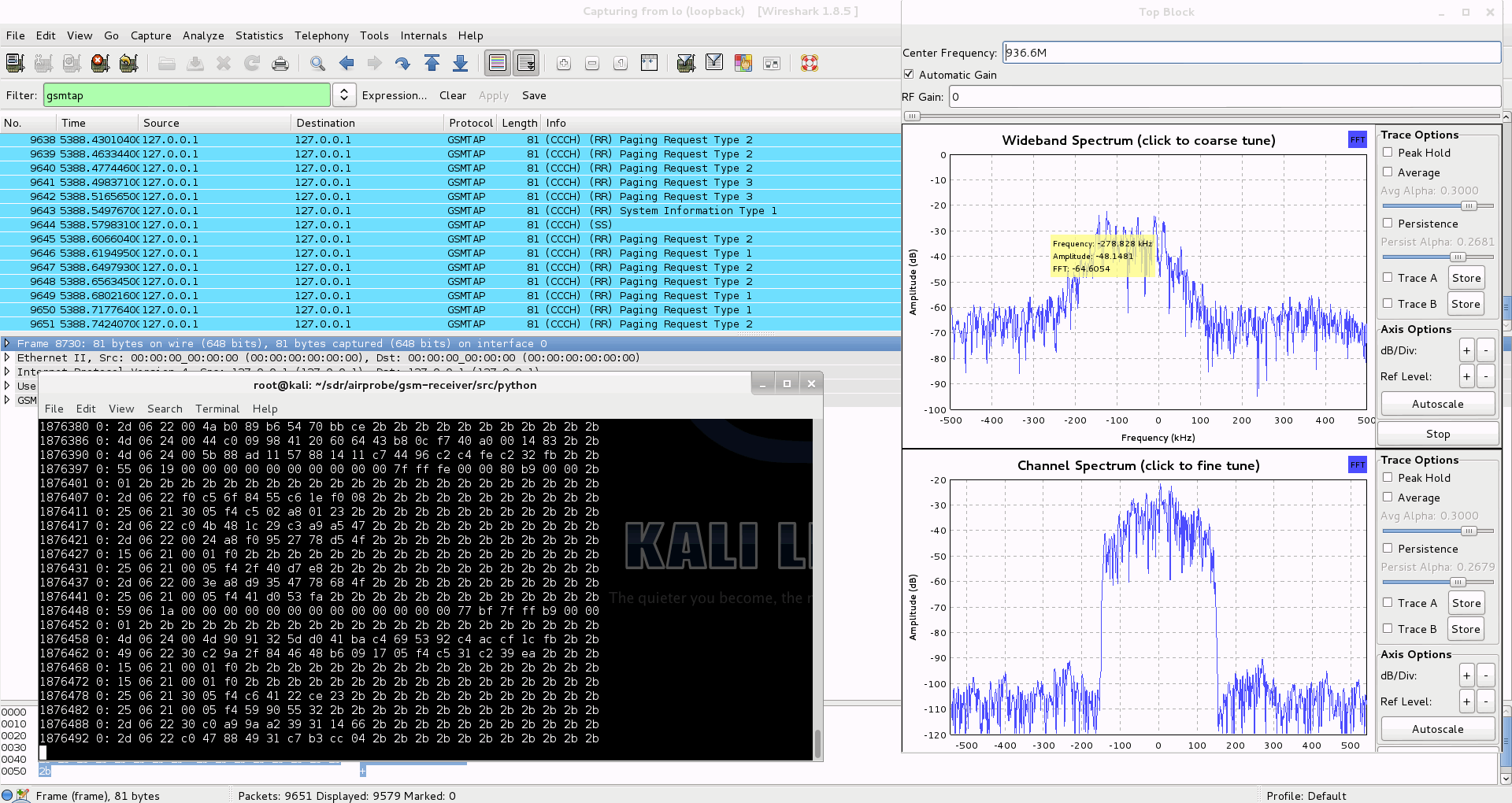 GSM Decoding with Airprobe and Wireshark and RTL-SDR Software Defined Radio