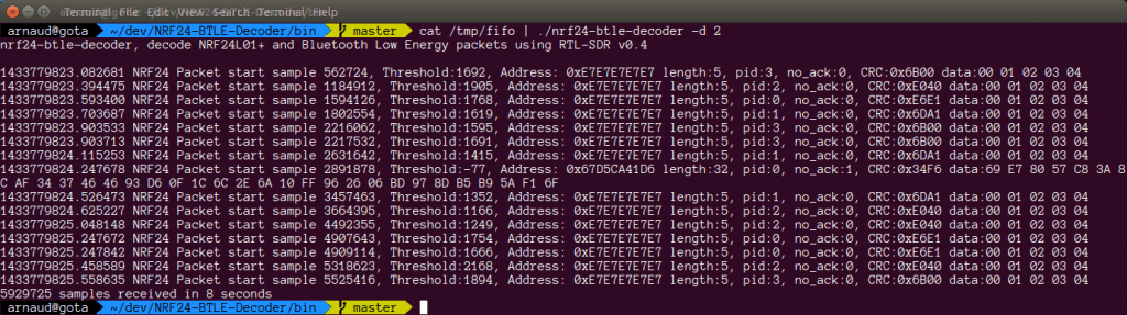 Decoded NRF24 Packets from the Crazyradio.