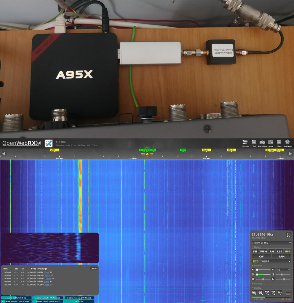 IT9YBG's Android TV Box converted into a WSPR monitor with an RTL-SDR Blog V3 and OpenWebRX